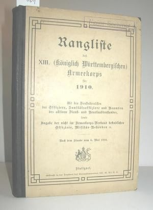 Rangliste des XIII. (Königlich Württembergischen) Armeekorps für 1910