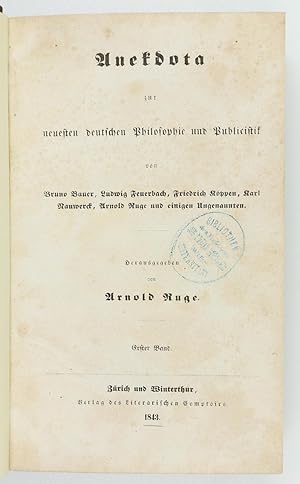 Imagen del vendedor de Anekdota zur neuesten deutschen Philosophie und Publicistik von Bruno Bauer, Ludwig Feuerbach, Friedrich Kppen, Karl Nauwerk, Arnold Ruge und einigen Ungenannten. a la venta por Antiquariat INLIBRIS Gilhofer Nfg. GmbH