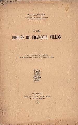Image du vendeur pour LES PROCES DE FRANCOIS VILLON mis en vente par PRISCA