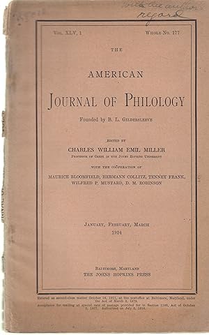 Image du vendeur pour American journal of philology. January, February, March 1924. mis en vente par PRISCA
