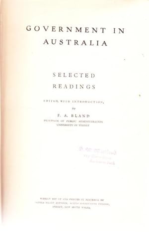 Image du vendeur pour Government in Australia: Selected Readings mis en vente par Goulds Book Arcade, Sydney