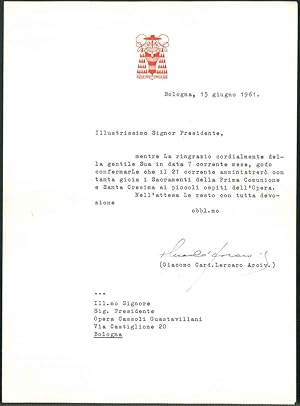 Lettera dattiloscritta e con firma autografa.