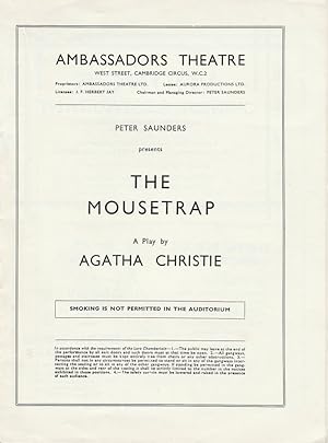 Imagen del vendedor de Programmheft THE MOUSETRAP. A Play by Agatha Christie a la venta por Programmhefte24 Schauspiel und Musiktheater der letzten 150 Jahre