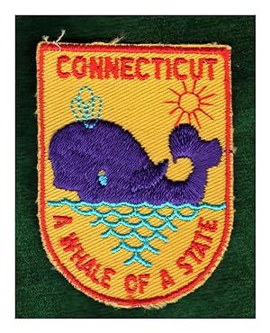 Vintage 'Connecticut - A Whale of a State' Embroidered Souvenir Patch, Escutcheon Shape. Circa 1978