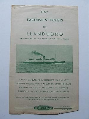 Seller image for Day Excursion Tickets to Llandudno, via Liverpool and the Isle of Man Steam Packet Company Steamers [June - September 1963] for sale by McLaren Books Ltd., ABA(associate), PBFA