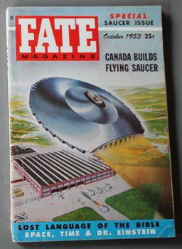 Immagine del venditore per FATE (Pulp Digest Magazine); Vol. 6, No. 10, Issue 43, October 1953 True Stories on The Strange, The Unusual, The Unknown - Canada Builds Flying Saucer (UFO on FC) Space, Time & Dr. Einstein, Houston Bat Man venduto da Comic World