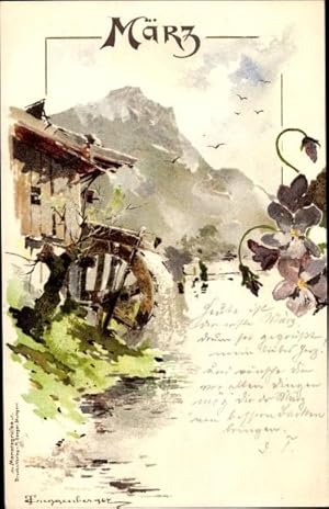 Künstler Ansichtskarte / Postkarte Guggenberger, Thomas, März, Wassermühle, Monat