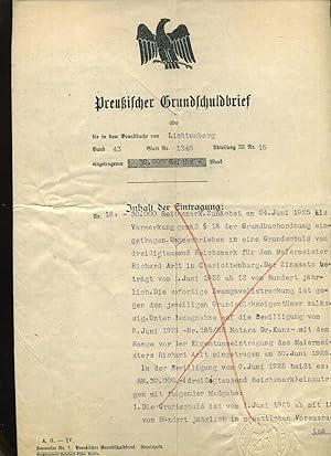 Preußischer Grundschuldbrief. 30 000 Reichsmark.
