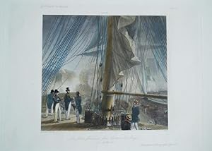 La flotte Francaise force l'entree du Tagel 1831. Altkolorierter Original Stahlstich.
