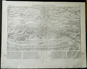 Pourtrait de la ville, & citè de Treues. Original Holzschnitt aus Cosmographiae universalis. um 1554