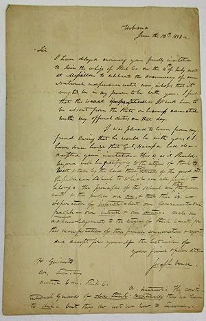 AUTOGRAPH LETTER SIGNED FROM GOVERNOR JOSEPH VANCE, URBANA [OHIO], JUNE 12TH, 1838, TO HIRAM GRIS...