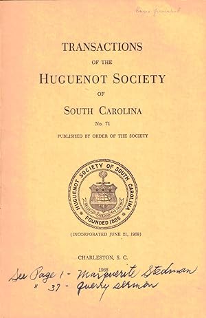 Bild des Verkufers fr Transactions of the Huguenot Society of South Carolina Number 71 zum Verkauf von Kenneth Mallory Bookseller ABAA