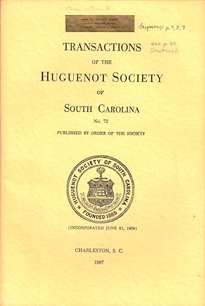 Bild des Verkufers fr Transactions of the Huguenot Society of South Carolina Number 72 zum Verkauf von Kenneth Mallory Bookseller ABAA