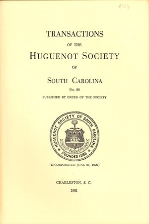 Bild des Verkufers fr Transactions of the Huguenot Society of South Carolina Number 86 zum Verkauf von Kenneth Mallory Bookseller ABAA