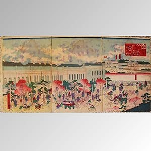 ESTACIÓN DE SHIMBASHI VISTA DESDE LA CALLE GINZA (KUNITERU 1874)