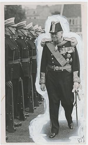 An original press photograph of Winston S. Churchill at the ceremony for his installation as Lord...