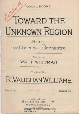 Imagen del vendedor de TOWARD THE UNKNOWN REGION. Vocal Score. Song for Chorus and Orchestra a la venta por Reflection Publications