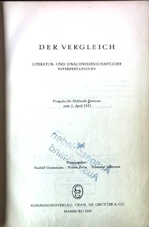 Bild des Verkufers fr Der Vergleich, Literatur- und Sprachwissenschaftliche Interpretationen Hamburger Romanistische Studien zum Verkauf von books4less (Versandantiquariat Petra Gros GmbH & Co. KG)