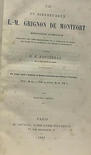Seller image for Vie du bienheureux L.M. Grignon de Montfort missionnaire apostolique - 2e dition for sale by crealivres