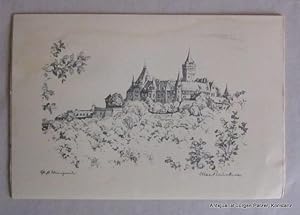 Imagen del vendedor de Wernigerode - Brocken - Bodetal. Zeichnungen nach der Natur. Berlin-Zehlendorf, Fritz Heyder, (1928). Quer-kl.-8vo. 10 Tafeln. Lose in illustriertem Or.-Umschlag; dieser angestaubt u. mit kl. Beschdigungen. a la venta por Jrgen Patzer