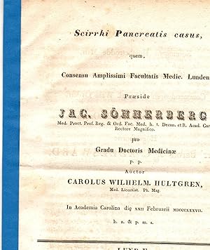 Image du vendeur pour Scirrhi pancreatis casus. Dissertation. mis en vente par Wissenschaftliches Antiquariat Kln Dr. Sebastian Peters UG