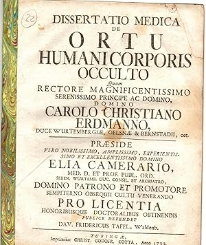 Medizinische Dissertation. De ortu humani corporis occulto.