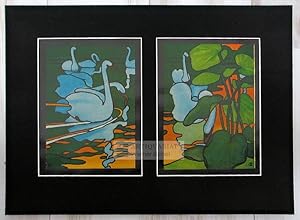 Hans Christiansen - Buntes Fenster (Schwäne im Teich) - 2 Lithographien aus der Zeitschrift, Juge...