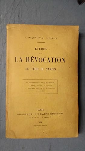 Imagen del vendedor de Etudes sur la rvocation de l'dit de Nantes a la venta por Librairie Les Fleurs du mal