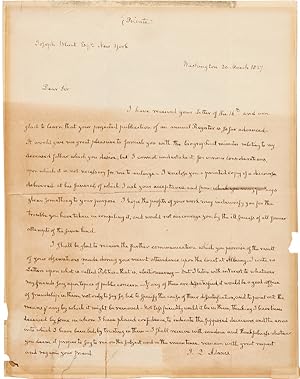 [AUTOGRAPH LETTER, SIGNED, FROM JOHN QUINCY ADAMS TO JOSEPH BLUNT, REFUSING A REQUEST TO WRITE A ...