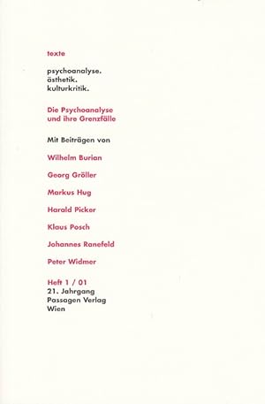 Seller image for texte. psychoanalyse. sthetik. kulturkritik. Heft 1. 01. for sale by AMAHOFF- Bookstores