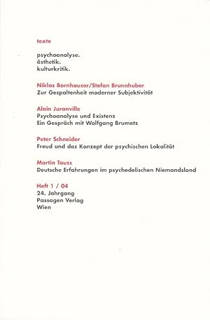 Seller image for texte. psychoanalyse. sthetik. kulturkritik. Heft 1. 04. for sale by AMAHOFF- Bookstores