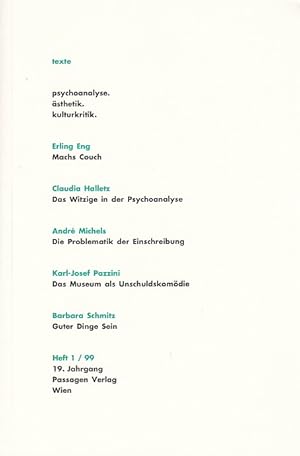 Image du vendeur pour texte. psychoanalyse. sthetik. kulturkritik. Heft 1. 99. mis en vente par AMAHOFF- Bookstores