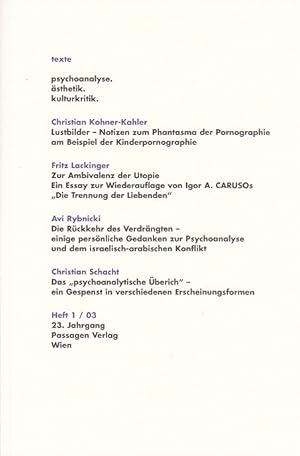 Seller image for texte. psychoanalyse. sthetik. kulturkritik. Heft 1. 03. for sale by AMAHOFF- Bookstores