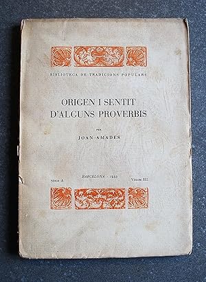 Bild des Verkufers fr Origen I Sentit D'Alguns Proverbis. zum Verkauf von BALAGU LLIBRERA ANTIQURIA