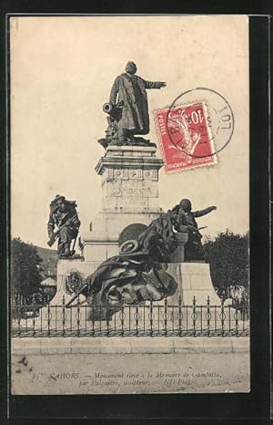 Carte postale Cahors, Monument eleve a la Memoire de Gambetta par Falguiere, sculptur