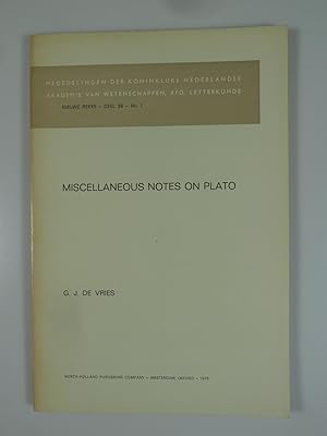 Bild des Verkufers fr Miscellaneous Notes on Plato. zum Verkauf von Antiquariat Dorner