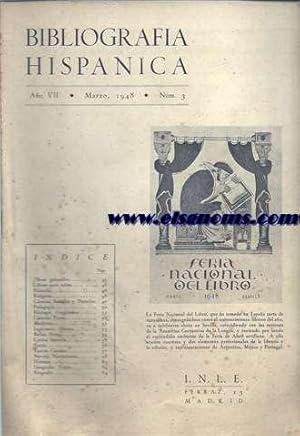 Image du vendeur pour Bibliografa Hispnica.Instiuto Nacional del Libro Espaol. Marzo 1948. mis en vente par Llibreria Antiquria Els Gnoms