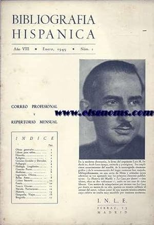 Image du vendeur pour Bibliografa Hispnica.Instiuto Nacional del Libro Espaol. Enero 1949. Correo profesional y Repertorio mensual. mis en vente par Llibreria Antiquria Els Gnoms