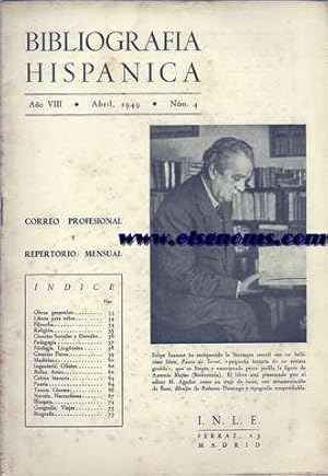 Image du vendeur pour Bibliografa Hispnica.Instiuto Nacional del Libro Espaol. Abril 1949. Correo profesional y Repertorio mensual. mis en vente par Llibreria Antiquria Els Gnoms