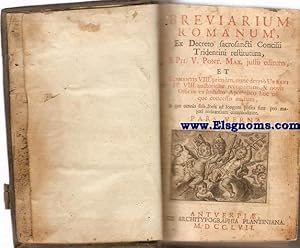 Image du vendeur pour Breviarium Romanum, Ex Decreto Sacrosancti Concilii Tridentini restitutum, S.Pii V.Pont. Max .jussu editum.Pars Verna. UNIDO:Proporium Sanctorum Hispanorium, qui generaliter la Hispania celebrantur. mis en vente par Llibreria Antiquria Els Gnoms