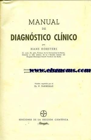 Seller image for Manual de diagnstico clnico. Versin espaola por el Dr. P. Farreras. for sale by Llibreria Antiquria Els Gnoms