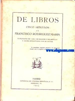 Immagine del venditore per De Libros. Cinco artculos. venduto da Llibreria Antiquria Els Gnoms