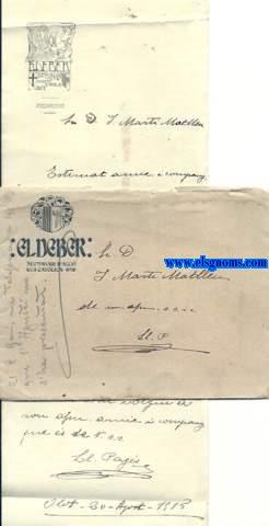 Imagen del vendedor de Carta autgrafa de Lloren Pags com director d'"El Deber" (Setmanari d'Acci Catlica d'Olot) a Joan Mart Matlleu respecte a l'entrega d'un article aparegut el dia 21 d'Agost de 1915 (N 975) a dit setmanari (sobre la construcci de la Sagrada Famlia de Barcelona). Inclou el sobre. a la venta por Llibreria Antiquria Els Gnoms