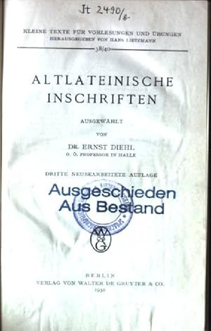 Bild des Verkufers fr Altlateinische Inschriften. Kleine Texte fr Vorlesungen und bungen, 38/40 zum Verkauf von books4less (Versandantiquariat Petra Gros GmbH & Co. KG)