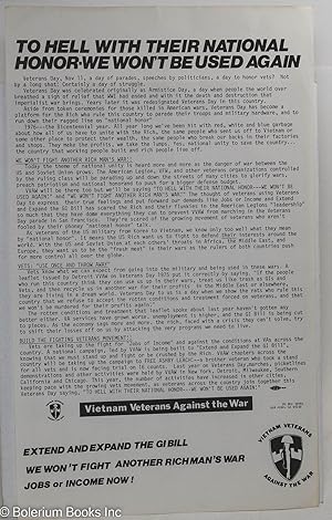 Seller image for To hell with their national honor - we won't be used again [handbill] for sale by Bolerium Books Inc.