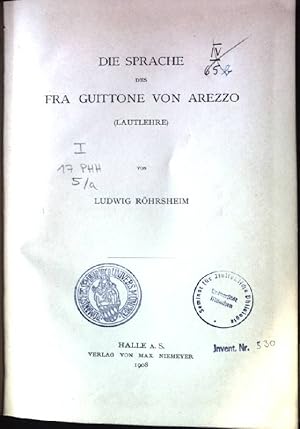 Imagen del vendedor de Die Sprache des Fra Guittone von Arezzo Beihefte zur Zeitschrift fr Romanische Philologie, XV.Heft a la venta por books4less (Versandantiquariat Petra Gros GmbH & Co. KG)