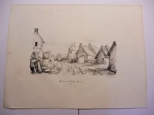 Original-Lithographie (s/w) aus "Souvenirs de Neris et de ses environs" * : Place du haut Village...