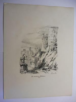 Original-Lithographie (s/w) aus "Souvenirs de Neris et de ses environs" * : Les fortifications a ...