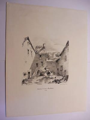 Original-Lithographie (s/w) aus "Souvenirs de Neris et de ses environs" * : Fontaine de 1500 a Mo...