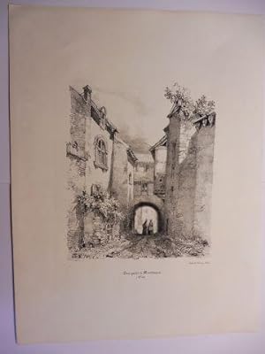 Original-Lithographie (s/w) aus "Souvenirs de Neris et de ses environs" * : Une porte a Montlucon...